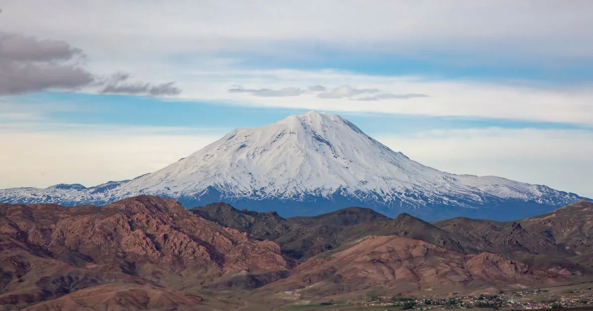 Snow-capped Mount Ararat rising above the Armenian highlands at dawn.